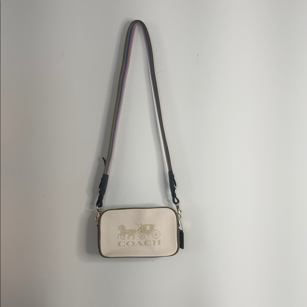 Coach Ivory Crossbody Bag with Multicolor Strap